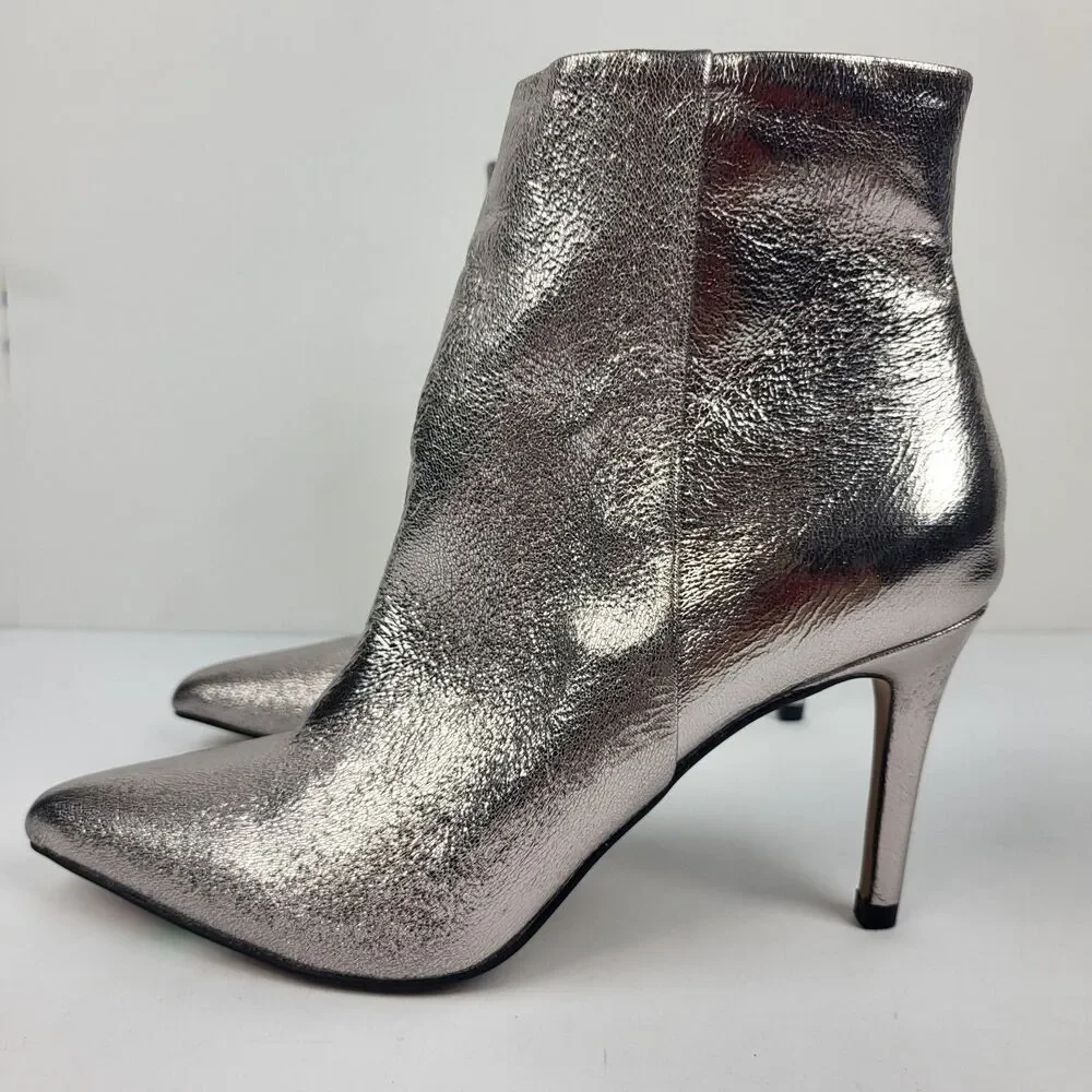 Steven New York Lizziey Ankle Boots Size 7M Silver Pointed Toe